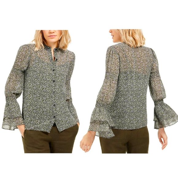 Michael Kors Blouse Smocked Leopard Print Blouse - Picture 6 of 6